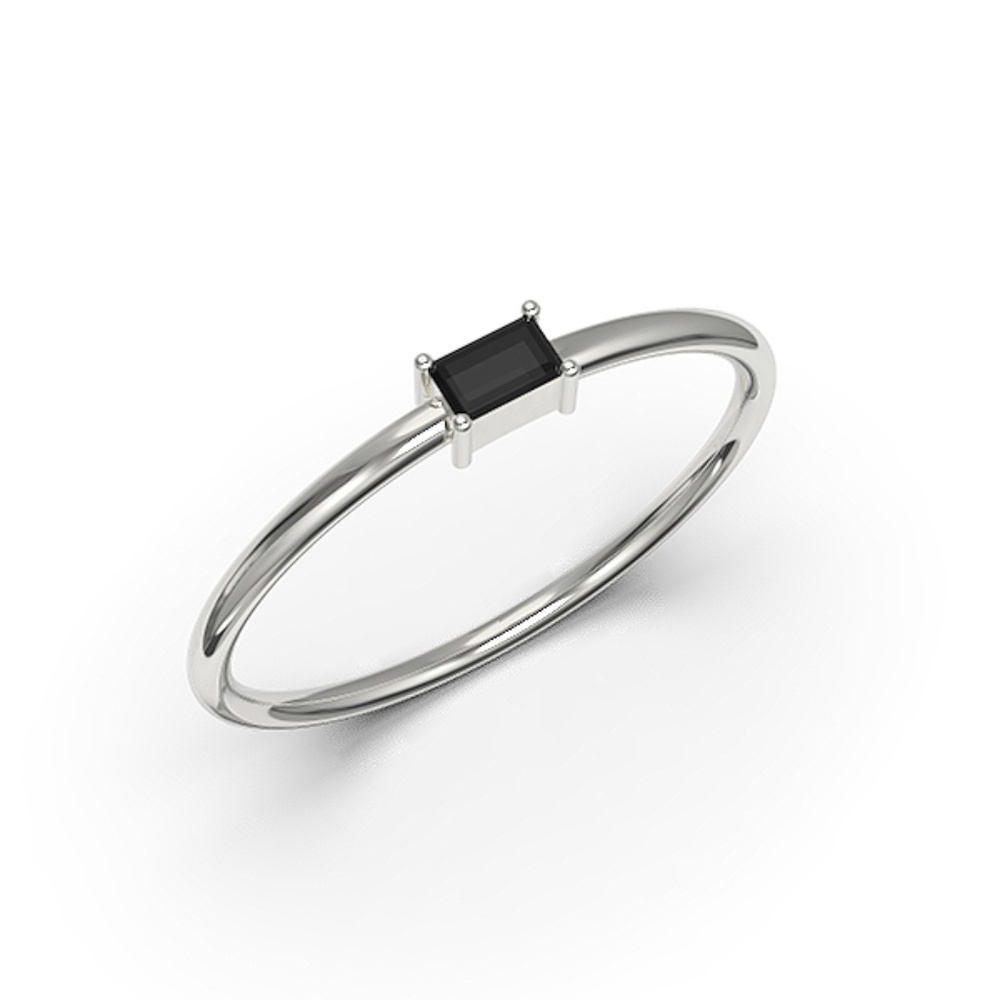 10k White Gold Baguette Black cz stacking Ring
